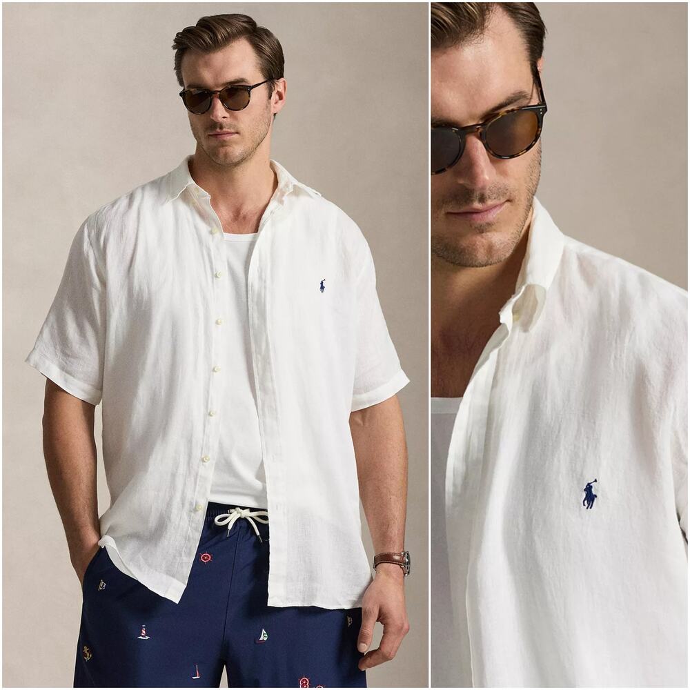 POLO Ralph Lauren Men's Big & Tall Linen Shirt Classic fit White 3LT